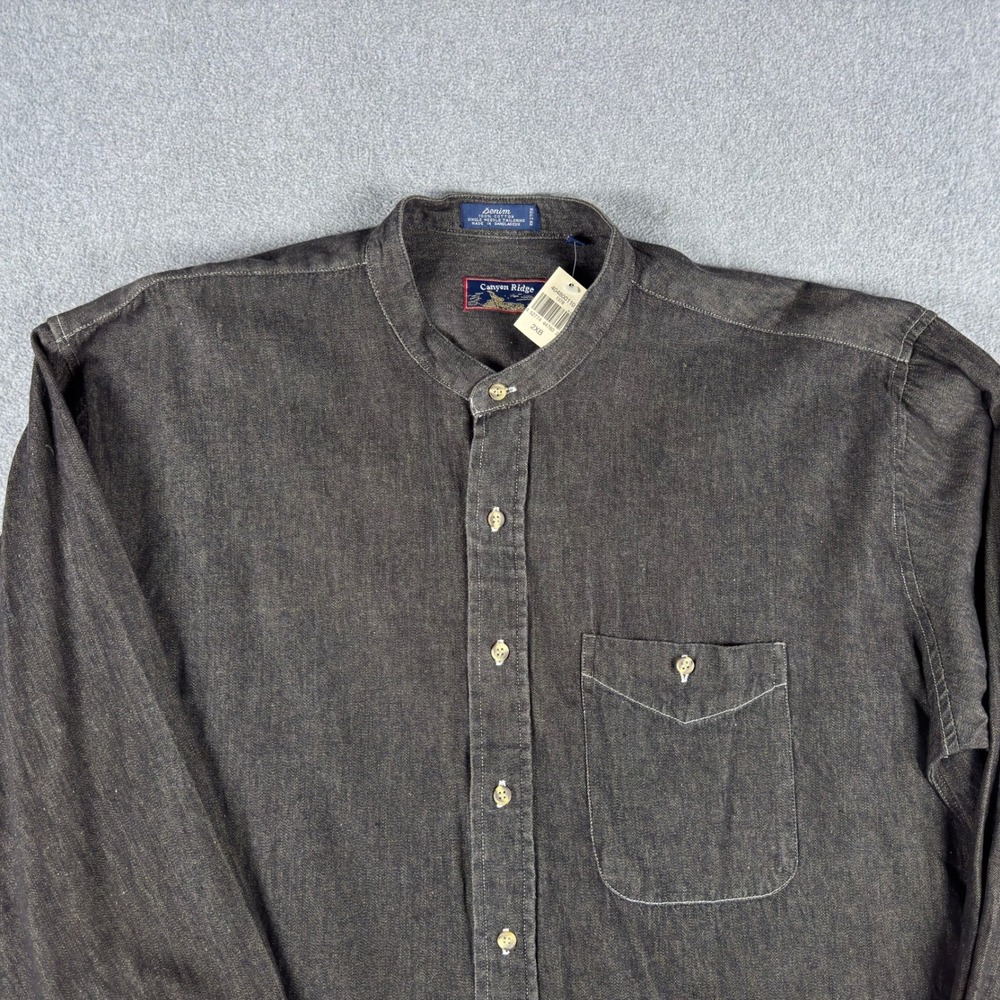 Vintage Canyon Ridge Denim Band Collar Shirt Mens 2XB Dark Wash Button Up